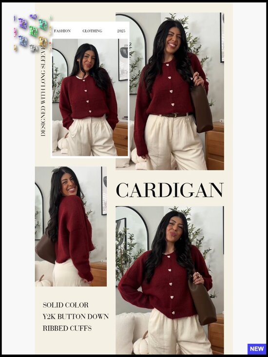 Y2K Button Down Cardigan Sweater Long Sleeve Crew Neck Knit Fall Outfits - Picture 7 of 7